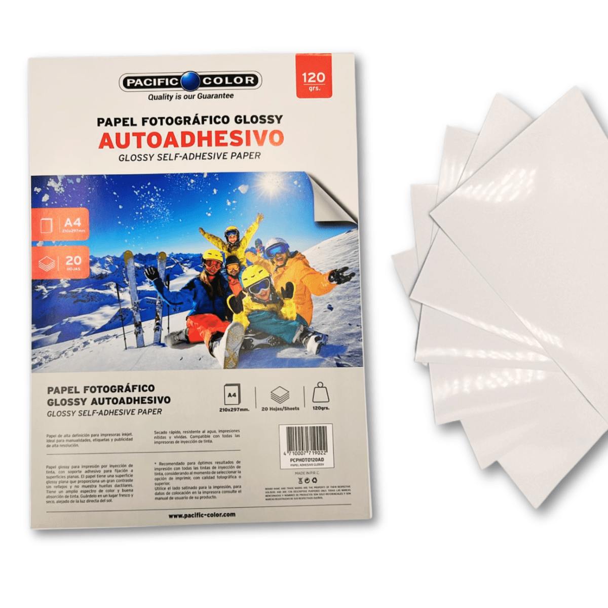 Resma A4 Papel Fotog adhesivo 120 gms 20 hojas Pacific Color1