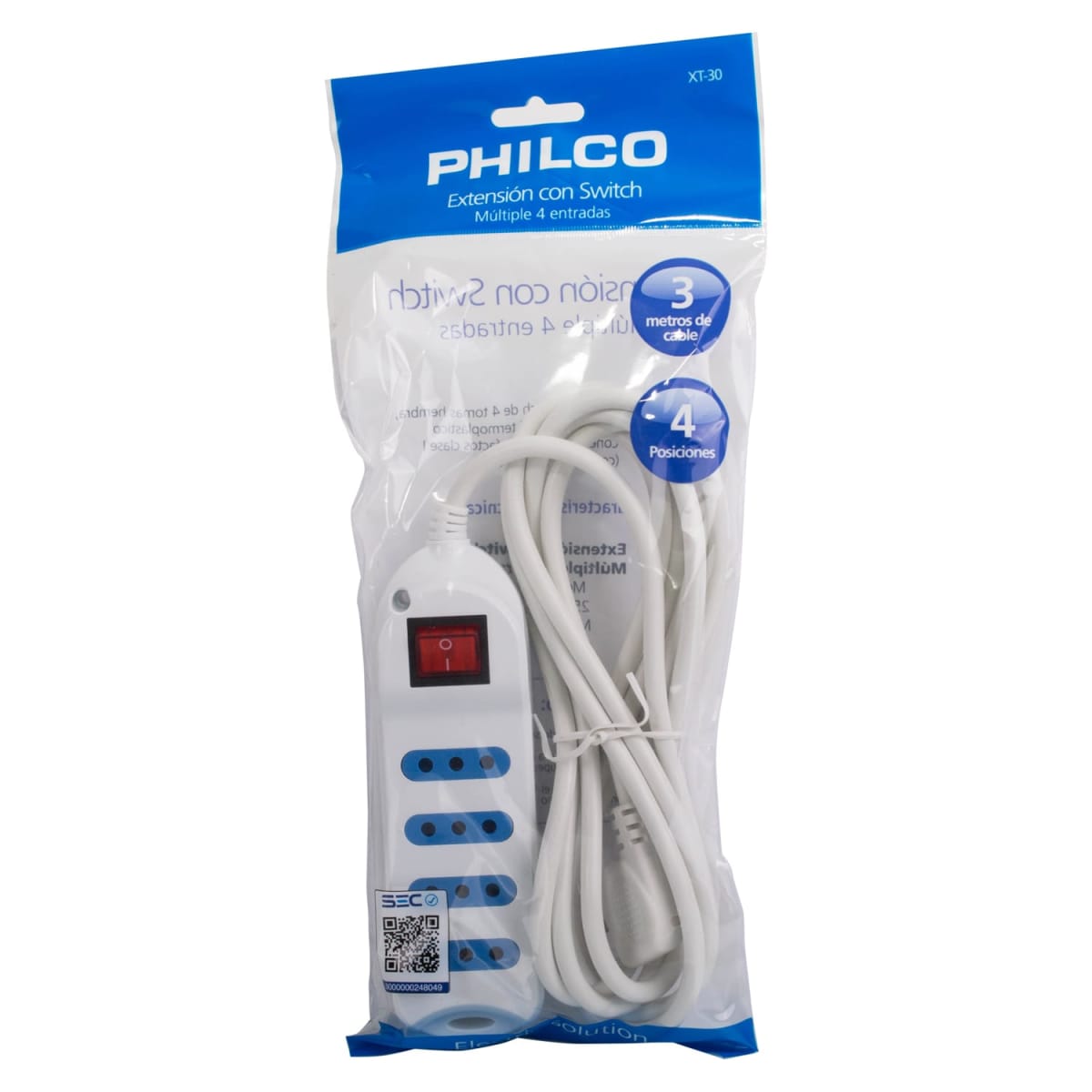 Alargador Philco 3M c/interruptor 4P XT305
