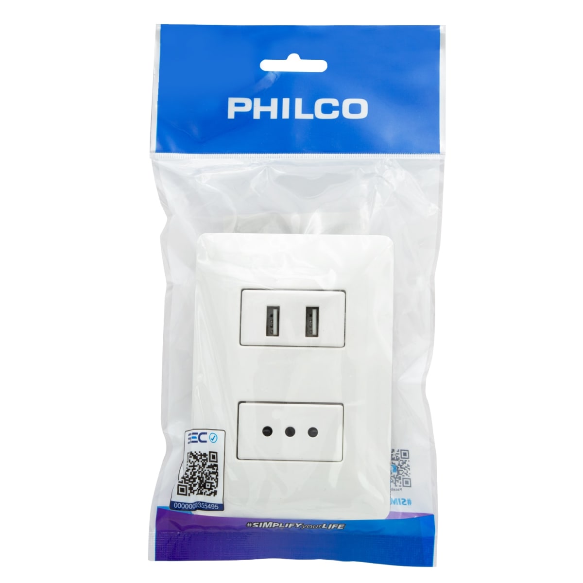 Enchufe para muro Philco Enchufe+2USB 2,1A 250V 10A1