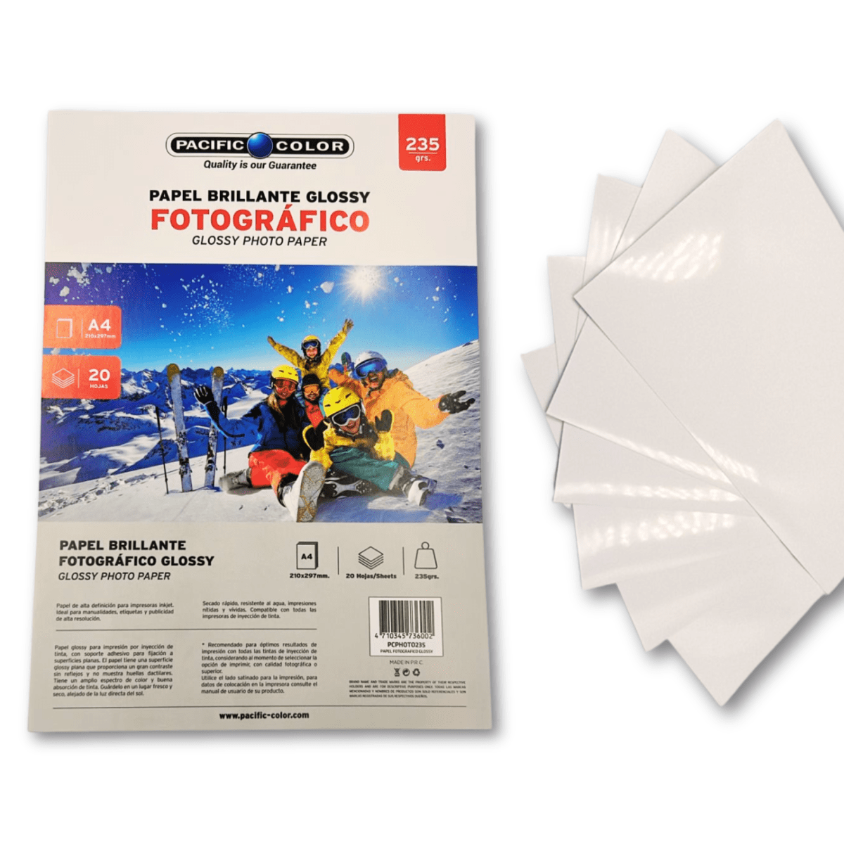 Resma A4 Papel Fotografico 235gms 20 hojas Pacific Color1