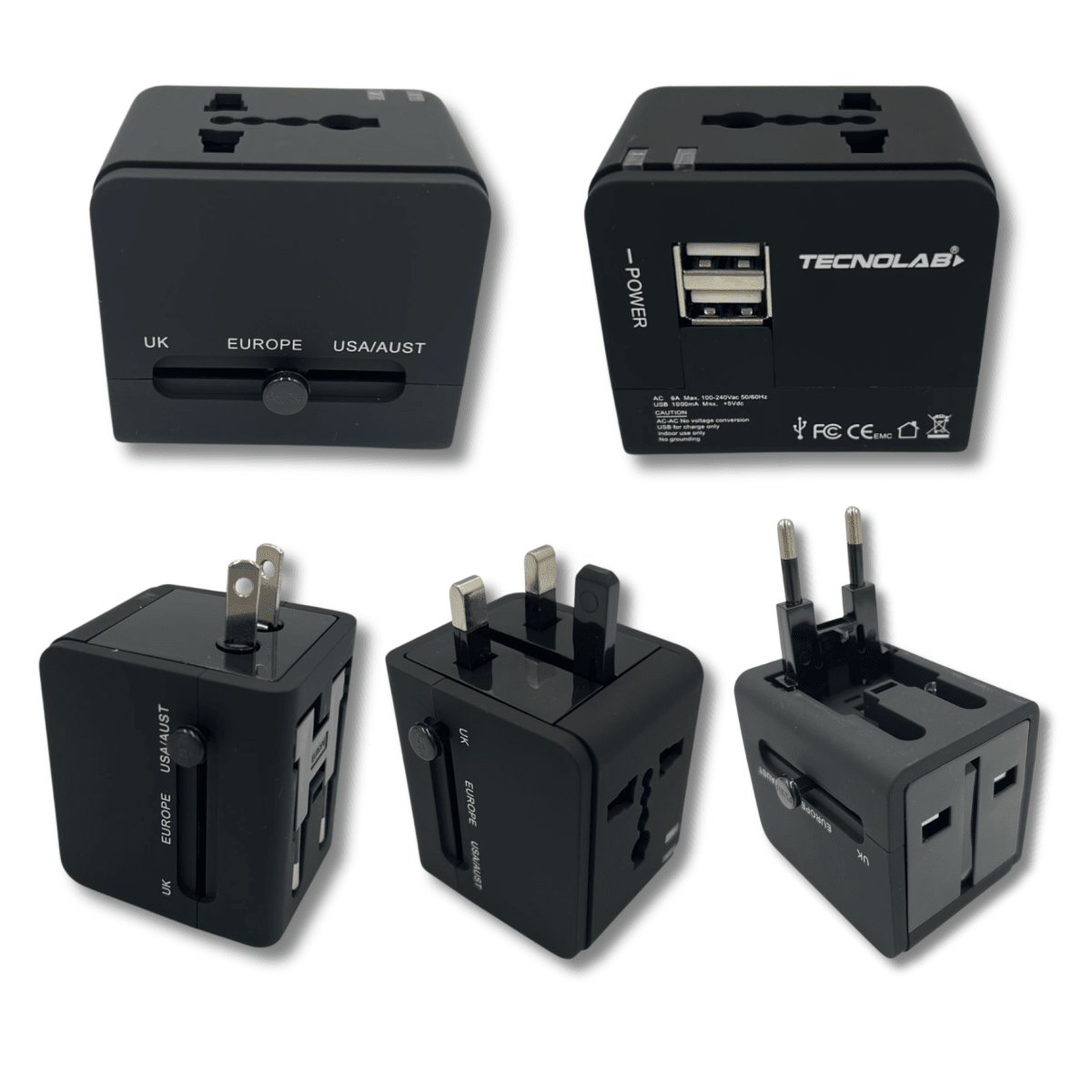 Adaptador de viaje universal con USB negro Tecnolab TL3541