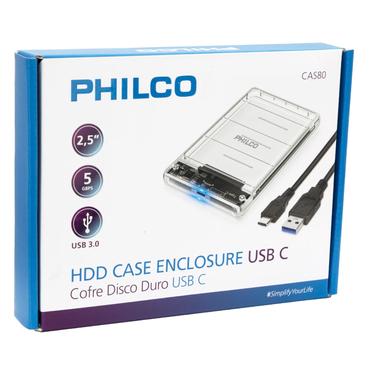Cofre disco duro Philco Sata 2,5 USB 3,0 conex Tipo C2