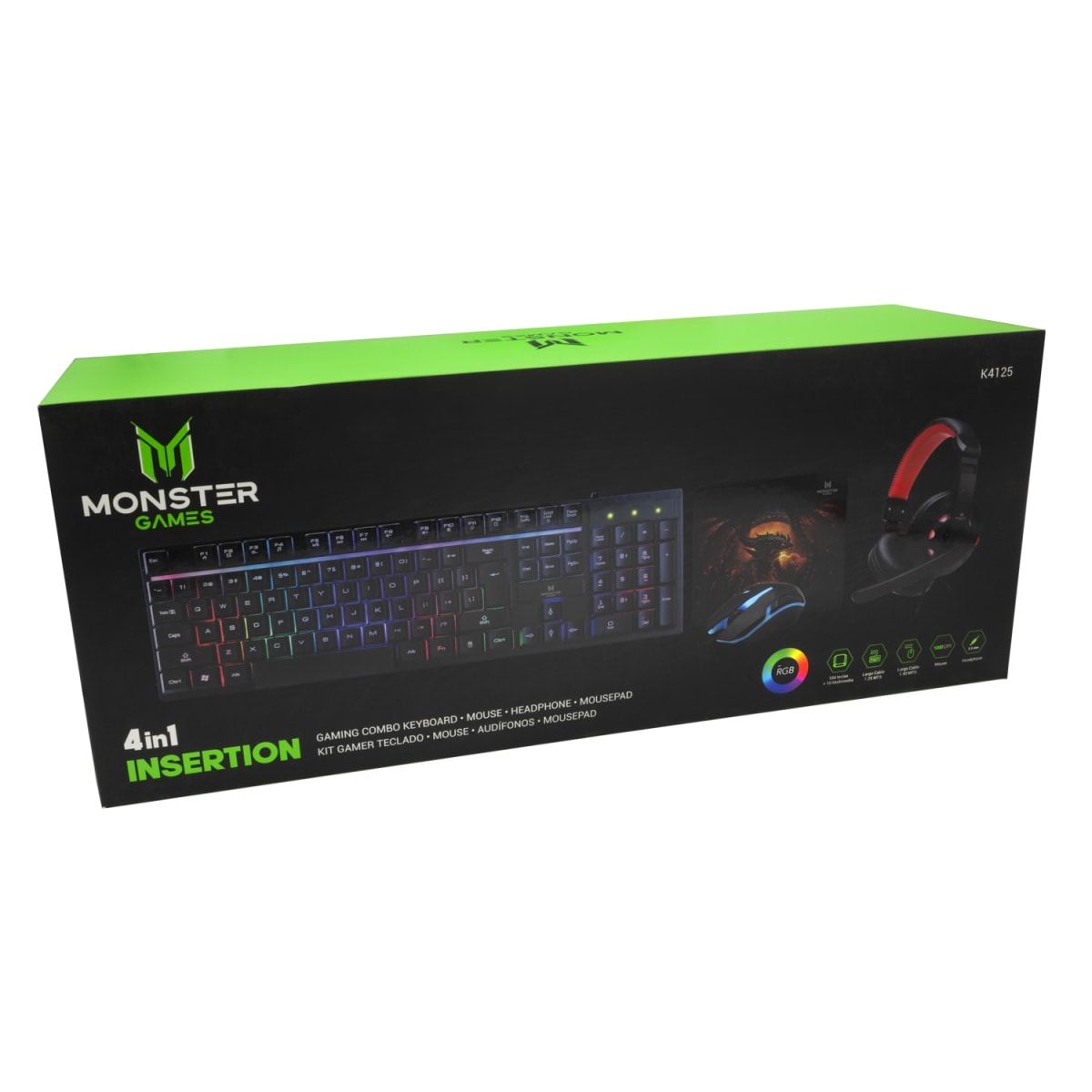 Kit Gamer Mouse + tec + audifono + padmouse Monster K41254