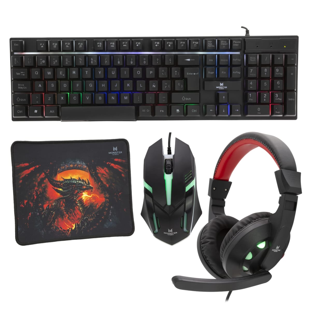 Kit Gamer Mouse + tec + audifono + padmouse Monster K41251