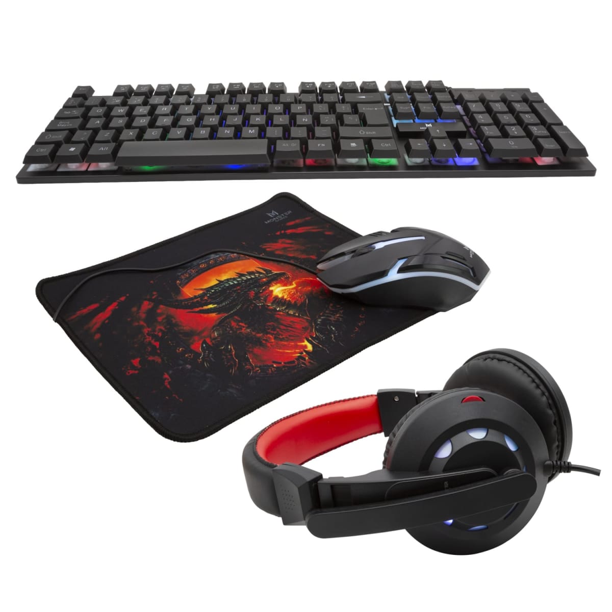 Kit Gamer Mouse + tec + audifono + padmouse Monster K41253