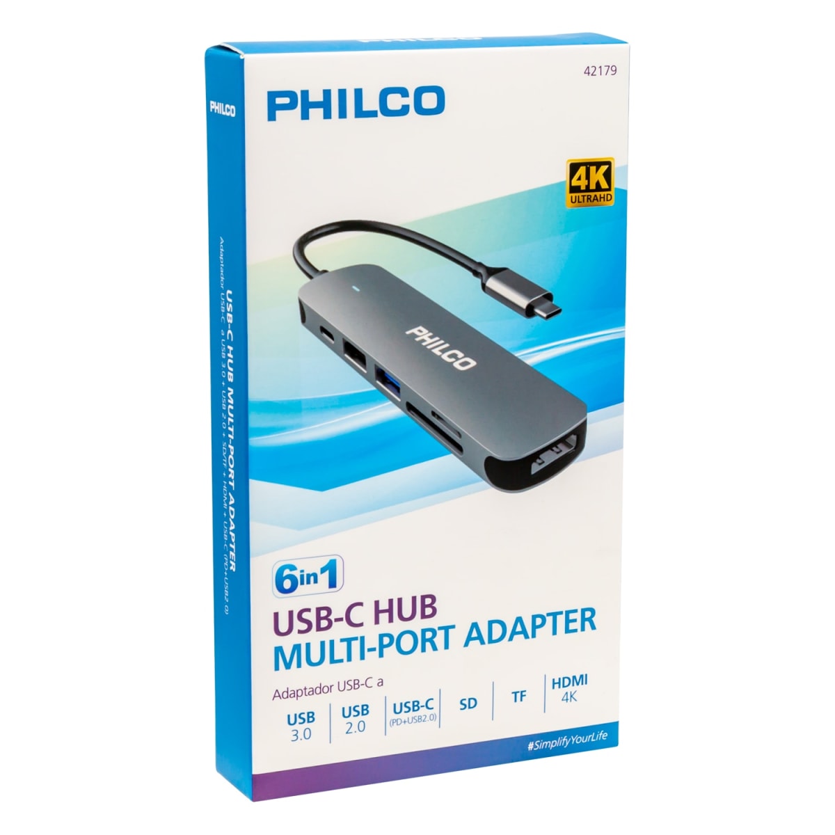 Adaptador Hub Tipo C a HDMI + Tipo C + SD + USB 6 en 1 Philco B421791