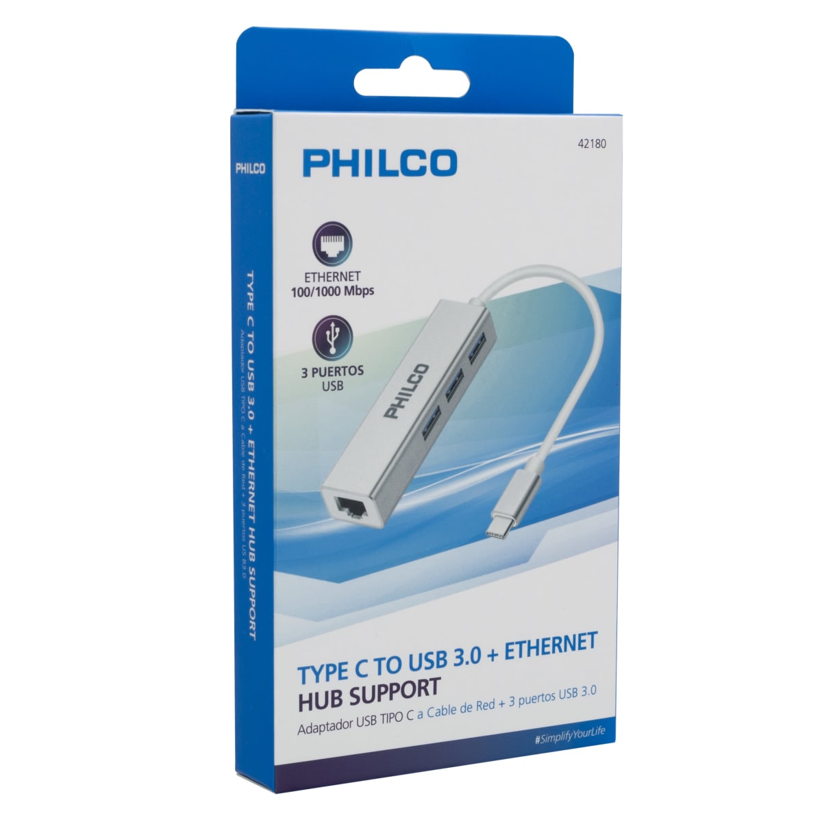 Hub Tipo C a 3USB + Ethernet RJ45 Philco B421801