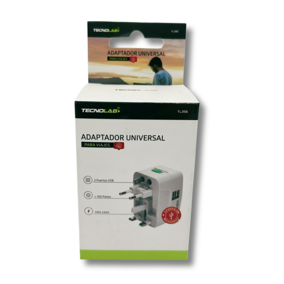 Adaptador de viaje universal con USB blanco Tecnolab TL3561