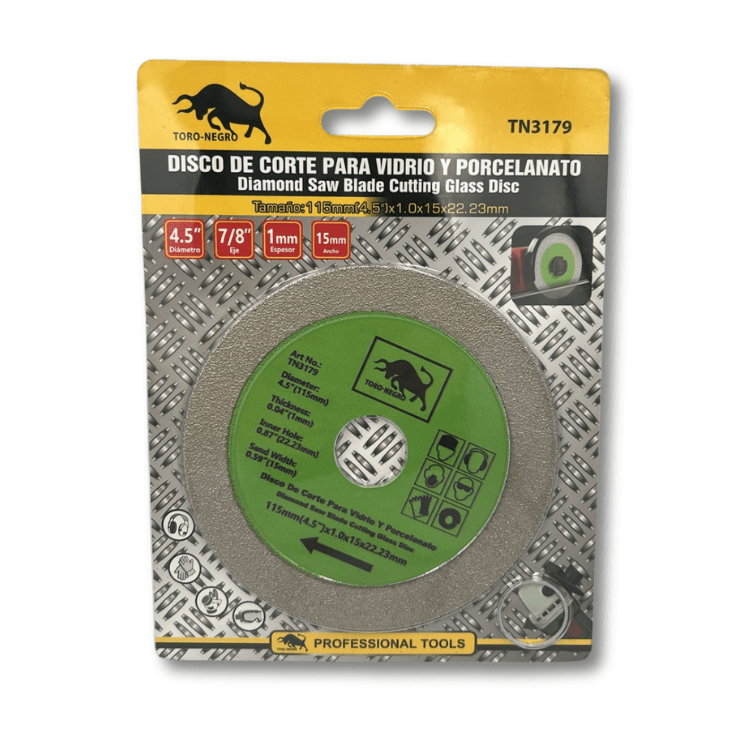 Disco corte Vidrio y Porcelanato 4,5'' Toro Negro1