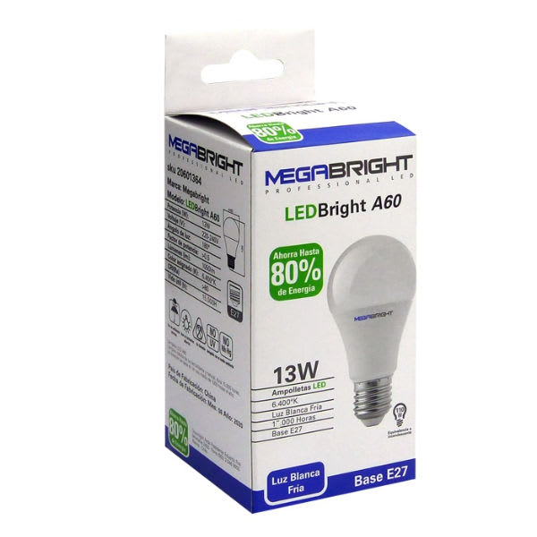 Ampolleta LED Megabright E27 13W A60 Luz Fría 6400K | Bajo Consumo2