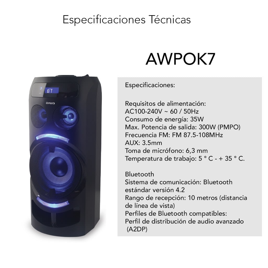 Parlante Aiwa Party AWPOK7 300W (PMPO) LED1