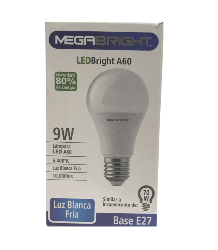 Embalaje Ampolleta Led Megabright E27 9W Fría 64 unidades1