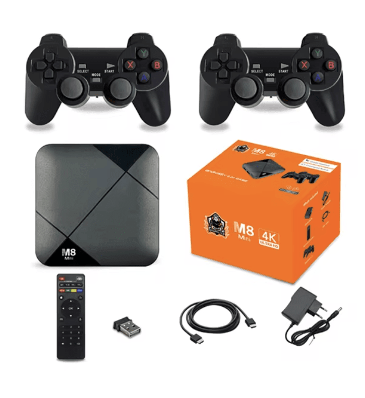 Android TV + Consola Retro con 2 Joystick M8 4K1