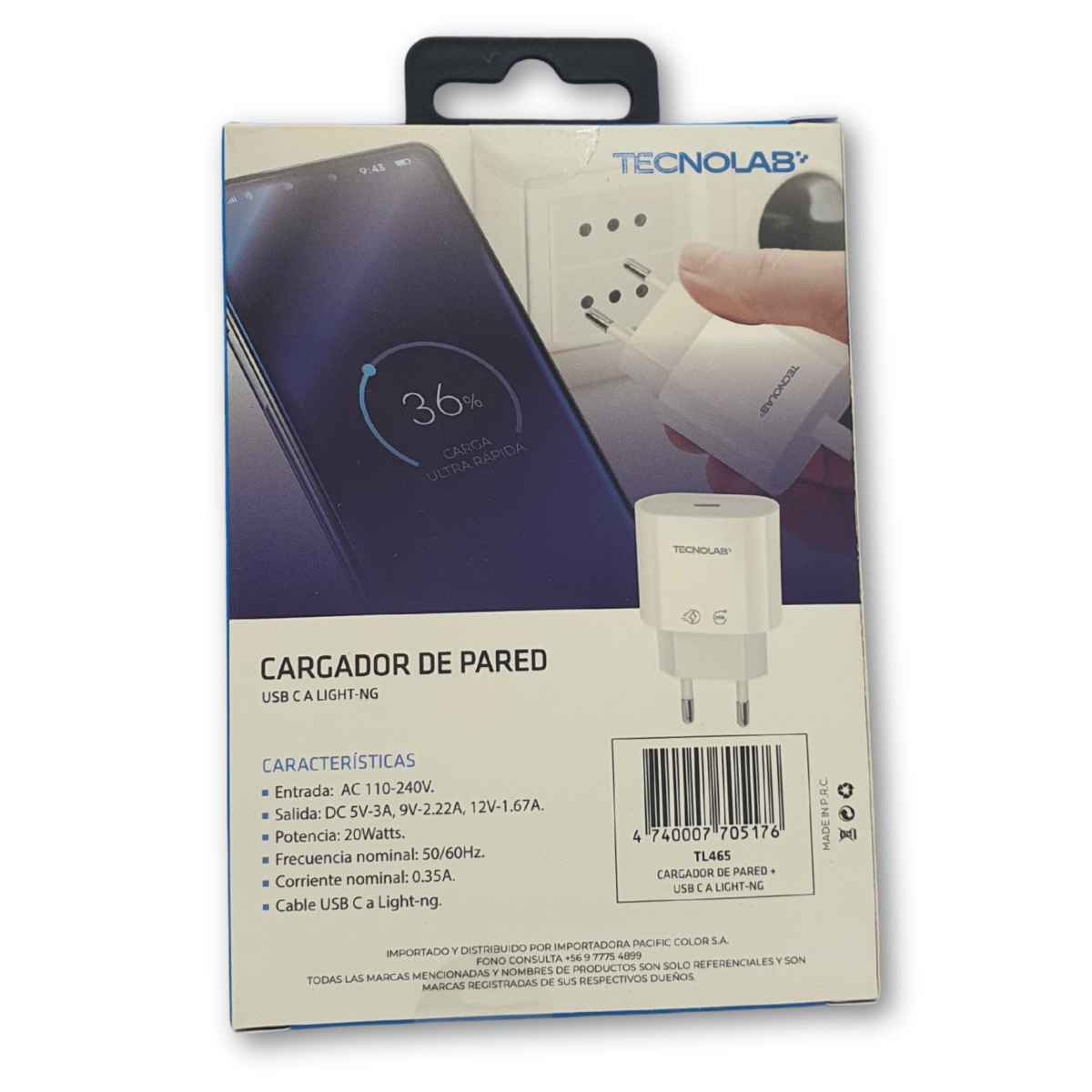 Cargador Tecnolab 20W con cable Tipo C a Lightning2