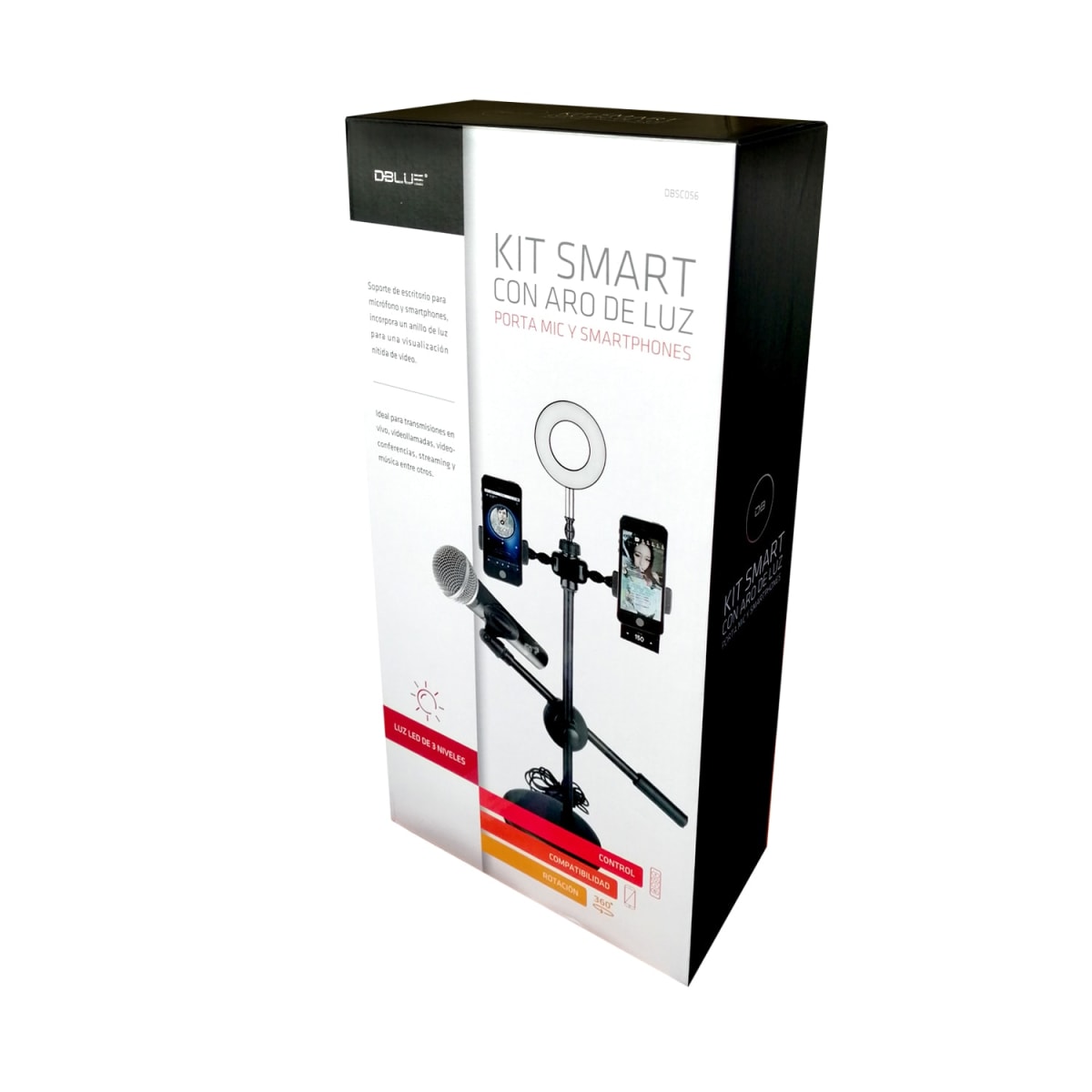 Kit Aro de Luz LED Dblue C056 con Porta Micrófono y Smartphone para Streaming y videollamadas7