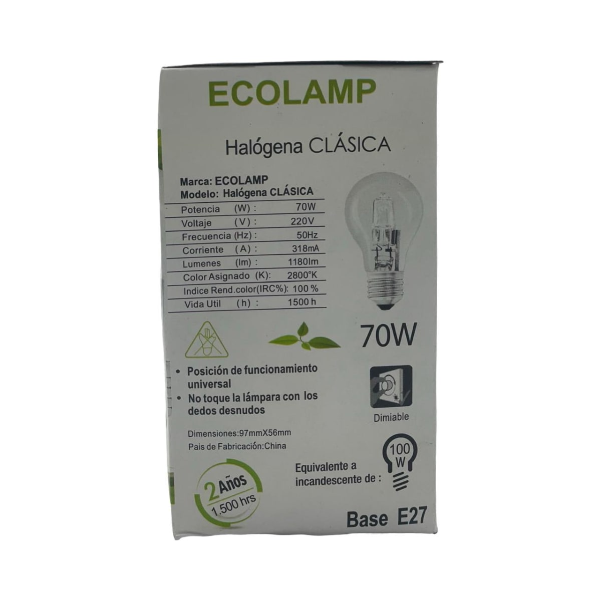 Pack 10 Ampolletas Ecolamp Clasica 70w Dimeable E274