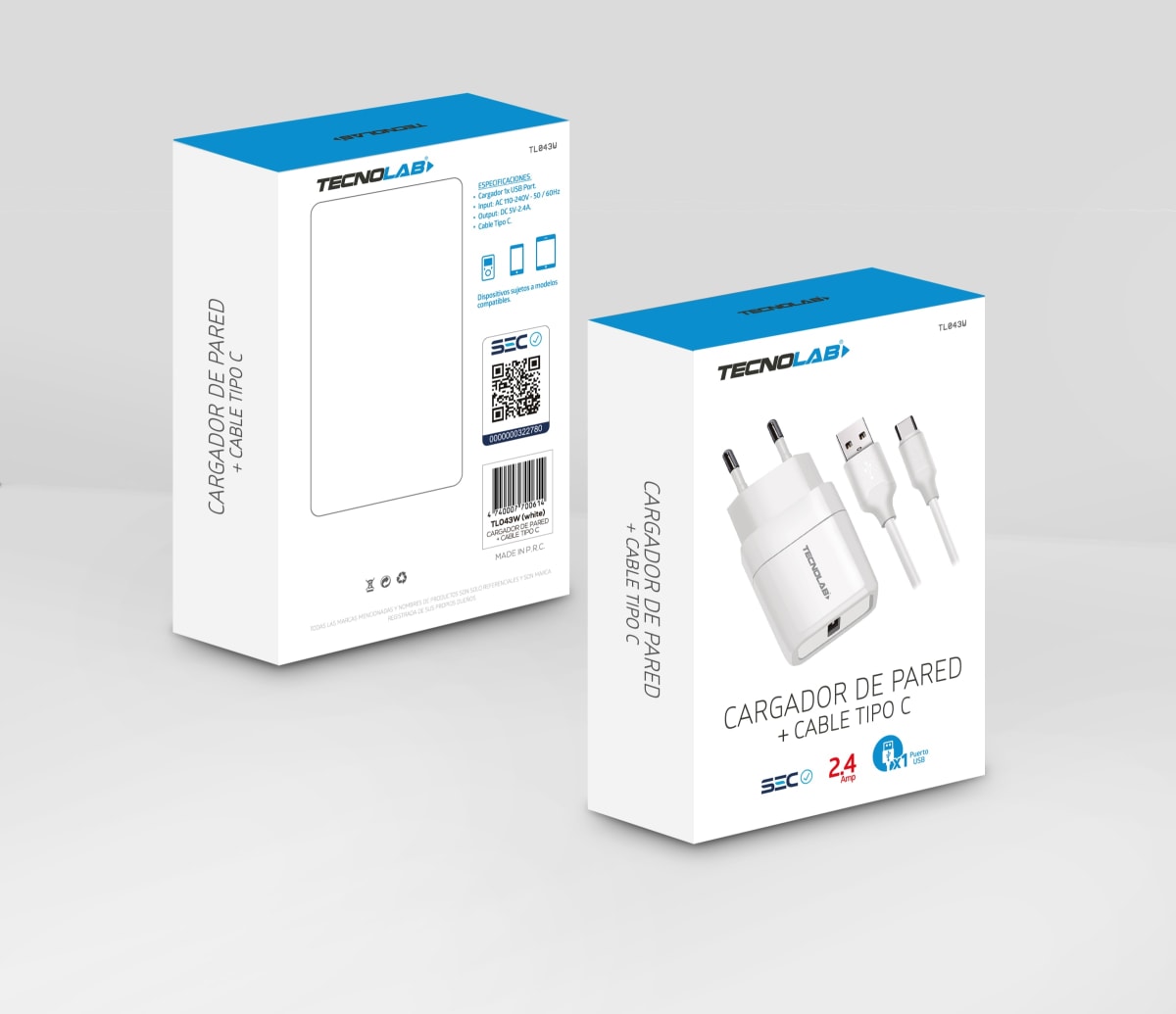 Cargador tipo C Tecnolab 1USB Certificado2