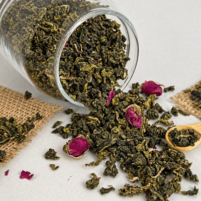 TÉ AZUL CON ROSAS