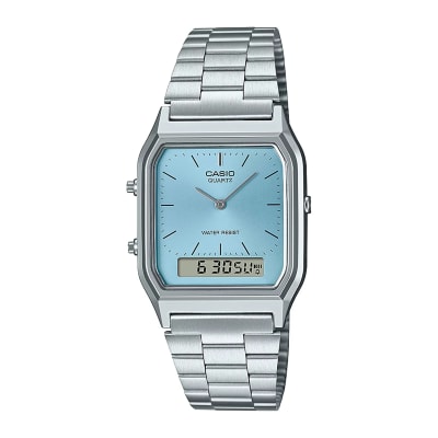 Reloj CASIO Retro AQ-230A-2A1 Resina/Cromado Juvenil Plateado