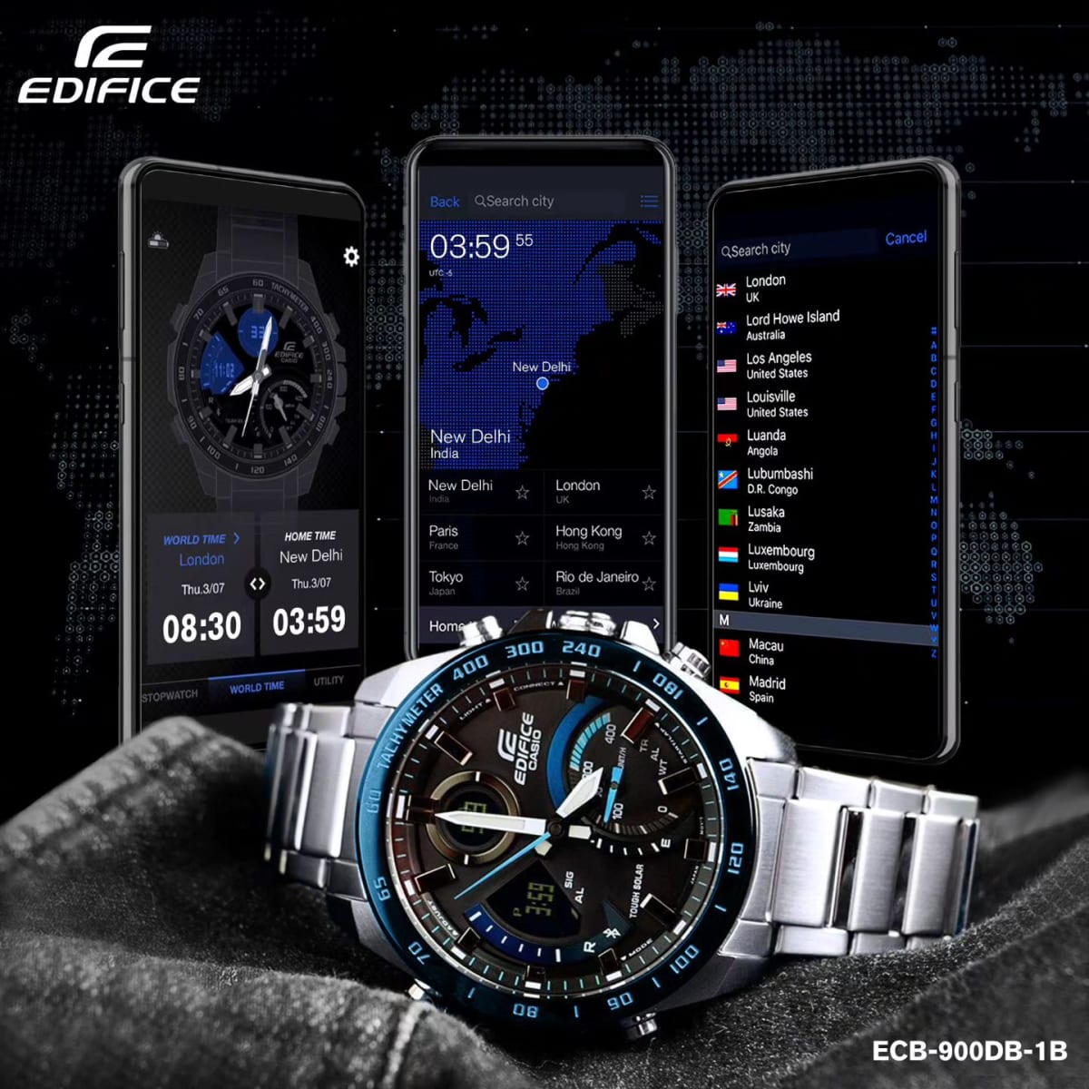 Reloj EDIFICE ECB-900DB-1B Acero Hombre Plateado3