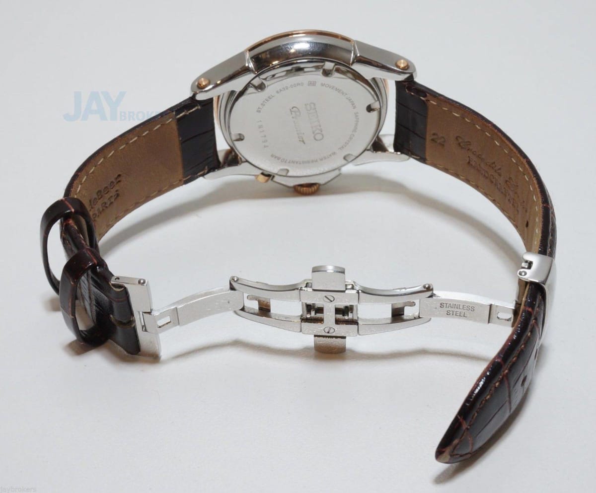 Reloj SEIKO PREMIER SNQ126P1 Calendario Perpetuo Cuero Hombre Oro Rosa5