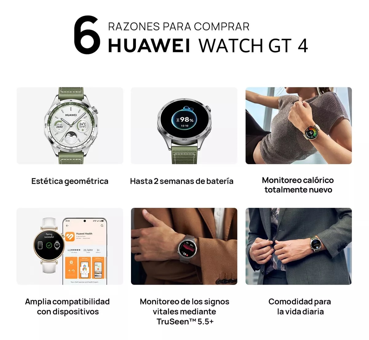 Smartwatch Huawei GT 4 46mm Correa Silicona Verde Bosque5