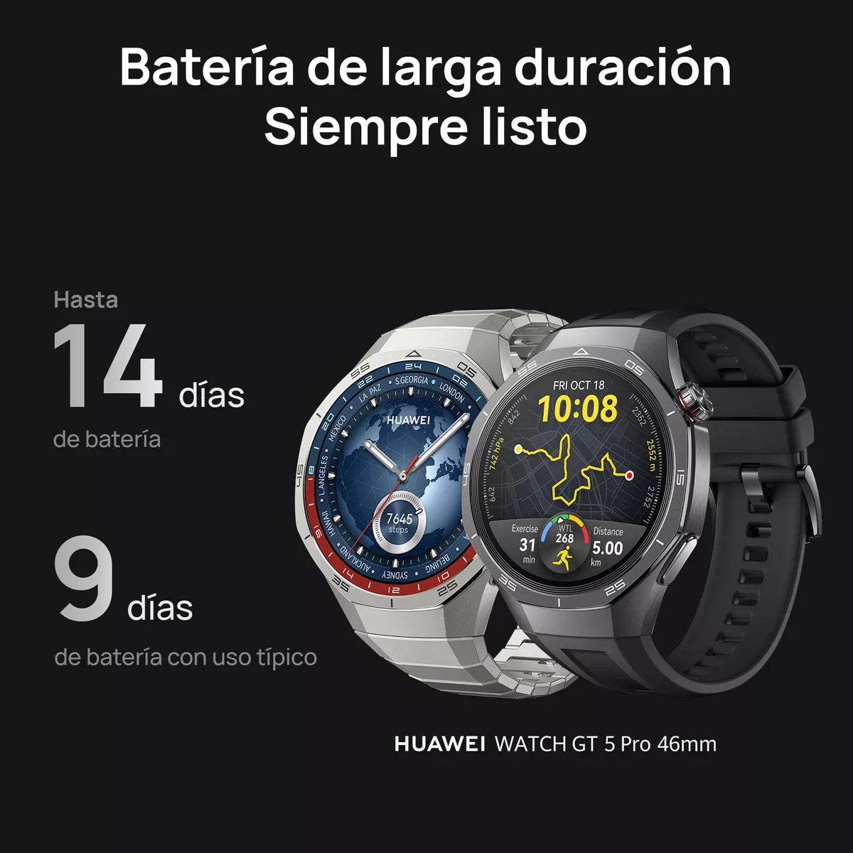 Smartwatch Huawei Watch GT 5 Pro 46mm Correa Silicona Negra4