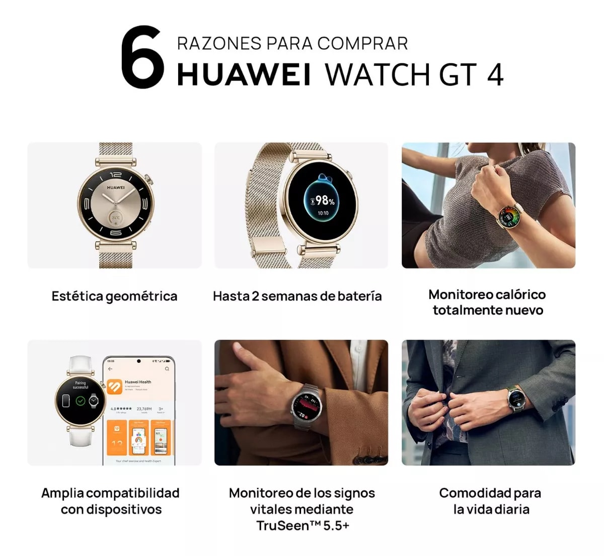 Smartwatch Huawei Watch GT 4 Con Correa Milanés Dorada5