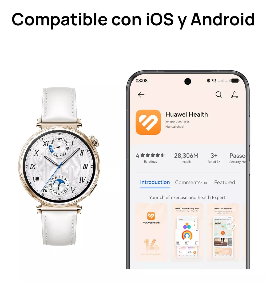 Smartwatch Huawei Gt 5 41mm Correa Cuero Blanco9