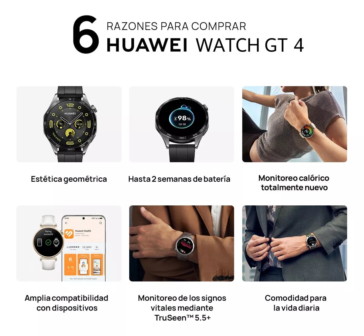 Smartwatch Huawei GT 4 46mm Correa Silicona Negra5