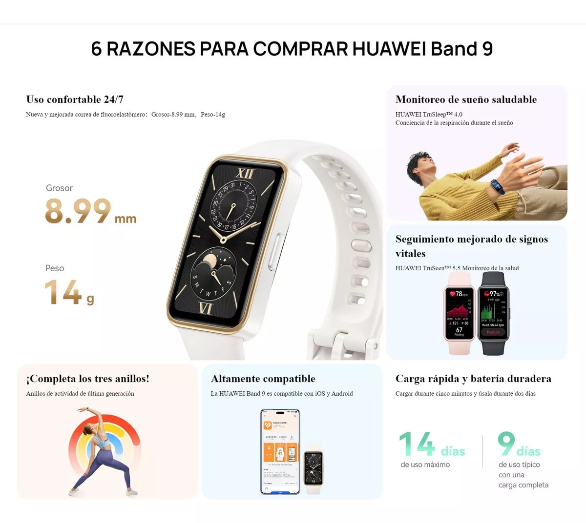 Smartwatch Huawei Band 9 Correa Silicona blanco6