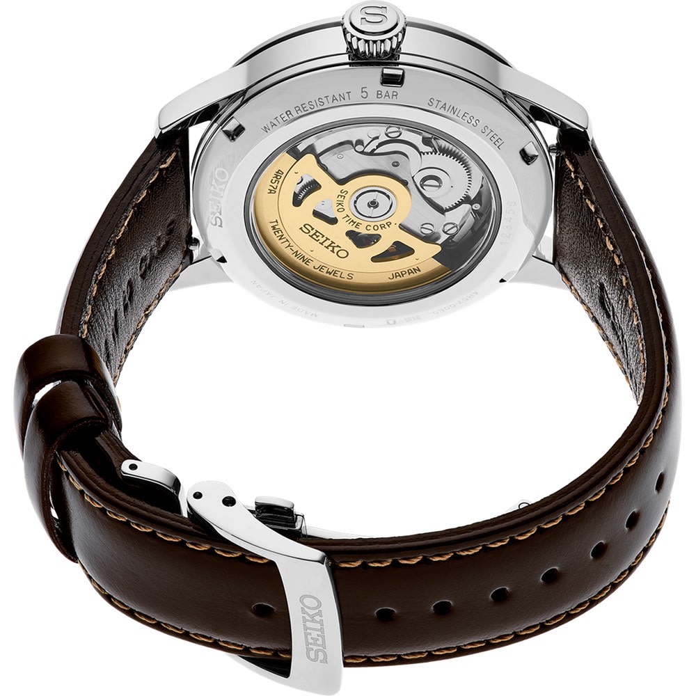 Reloj SEIKO PRESAGE SSK041J1 Acacia Cocktail Time GMT Cuero Hombre Plateado2