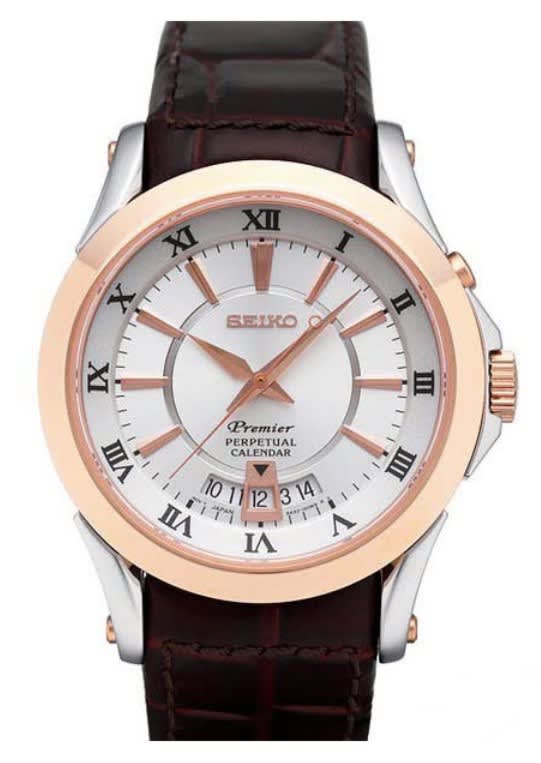 Reloj SEIKO PREMIER SNQ126P1 Calendario Perpetuo Cuero Hombre Oro Rosa2
