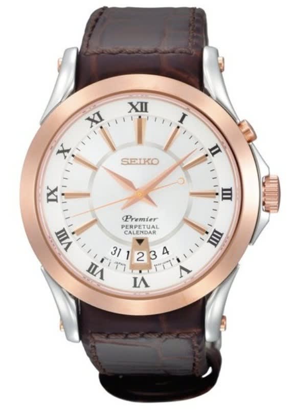Reloj SEIKO PREMIER SNQ126P1 Calendario Perpetuo Cuero Hombre Oro Rosa1