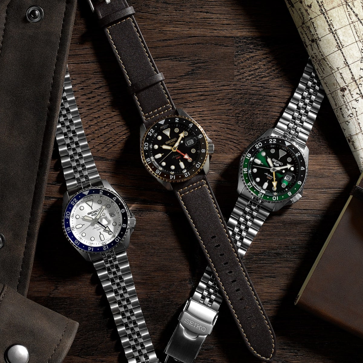 Reloj SEIKO 5 Sports GMT SSK036K1 Automático Cuero Hombre Plateado3