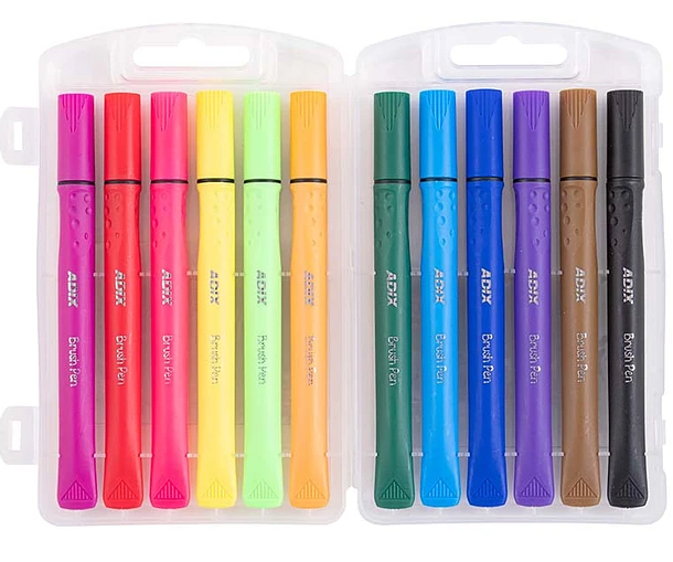 Adix Brush Pen Caja Plastica 12 Colores Kids