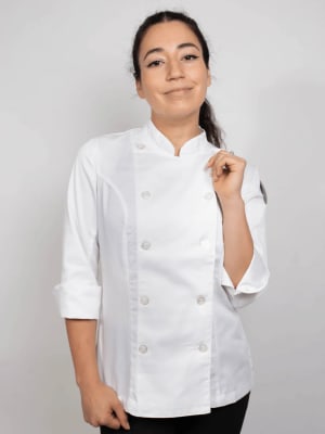 CHAQUETA CRUZADA MUJER GABARDINA BLANCA