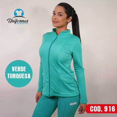 POLERON MUJER SPANDEX VERDE TURQUESA