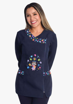 DELANTAL PUZZLE MANGA LARGA AZUL MARINO