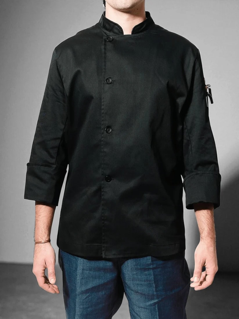 CHAQUETA COCINA BASIC GABARDINA NEGRA1
