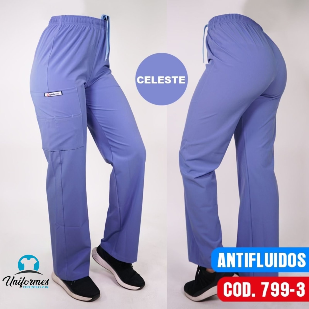 PANTALON UNISEX ANTIFLUIDO RECTO CELESTE1