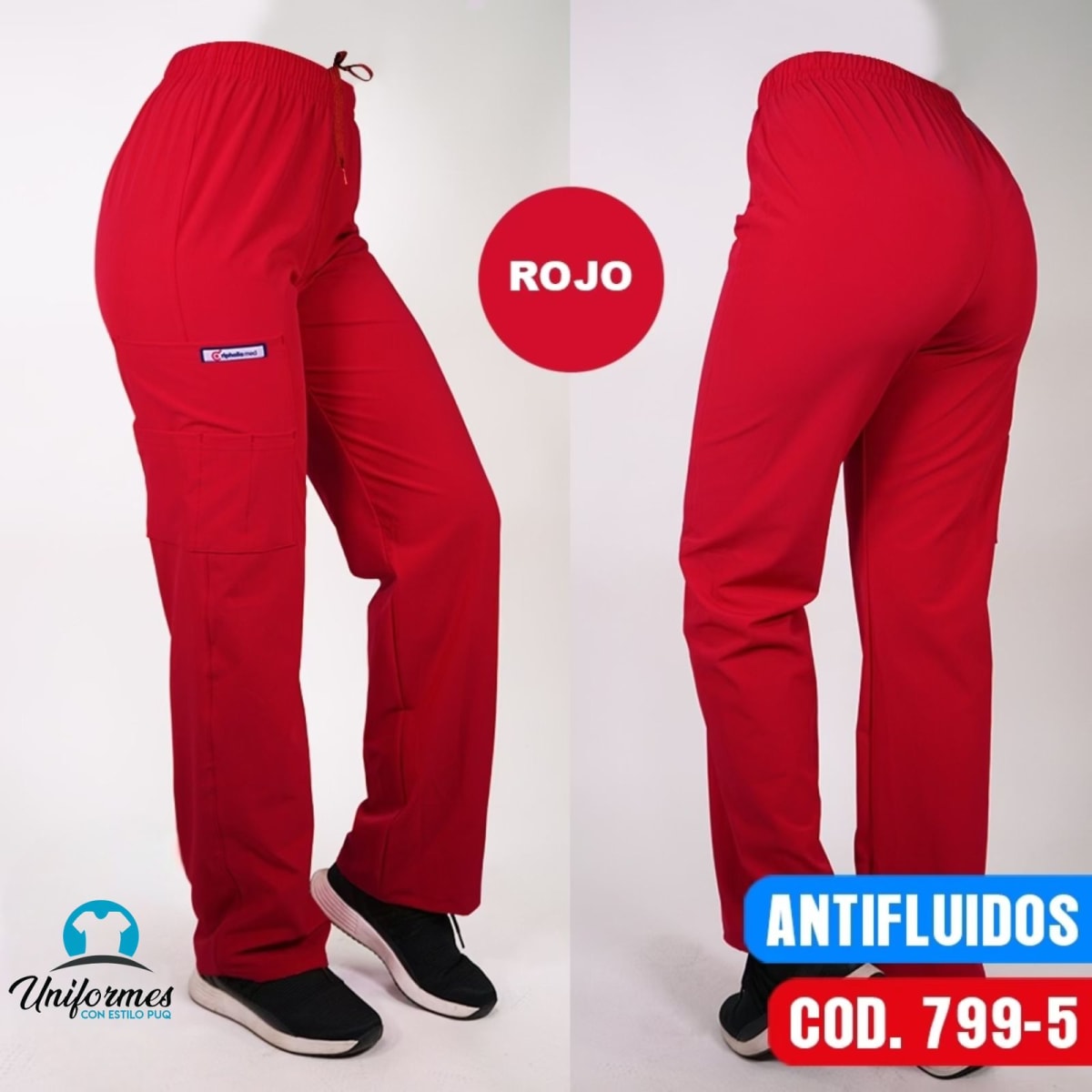 PANTALON UNISEX ANTIFLUIDO RECTO ROJO1