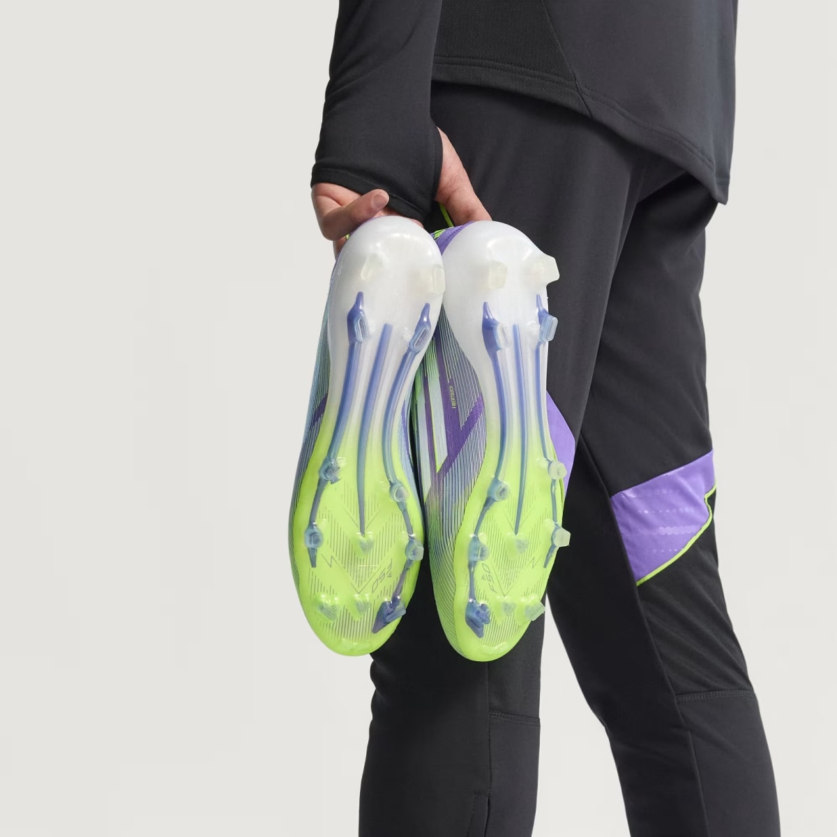 Zapato de Fútbol Adidas terreno firme sin cordones F50 Elite Purple Rush / Cloud White / Lucid Lemon8