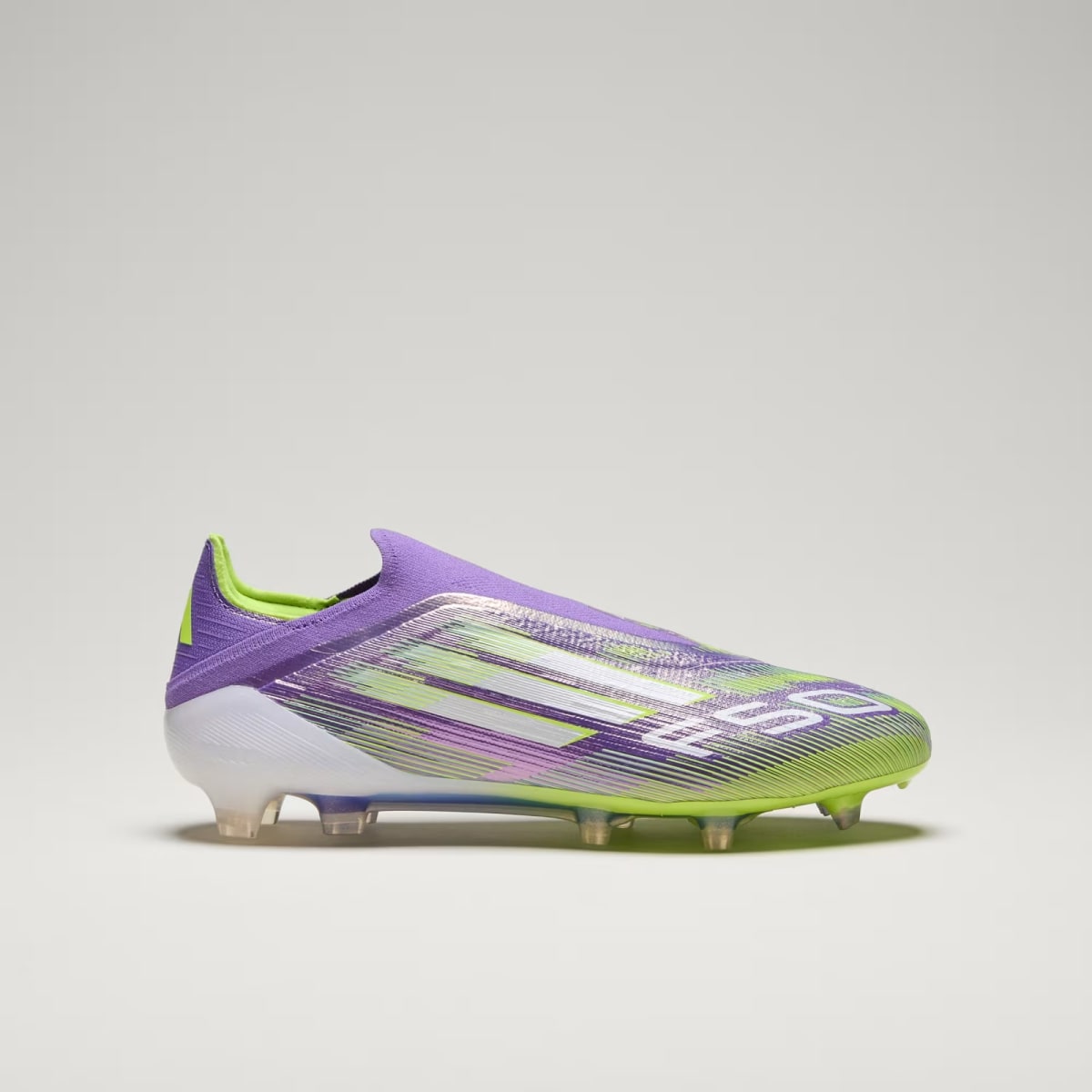 Zapato de Fútbol Adidas terreno firme sin cordones F50 Elite Purple Rush / Cloud White / Lucid Lemon3