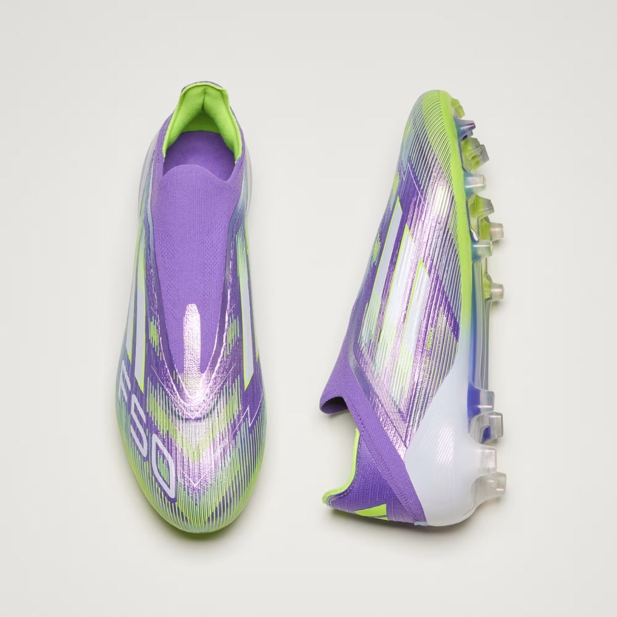 Zapato de Fútbol Adidas terreno firme sin cordones F50 Elite Purple Rush / Cloud White / Lucid Lemon4