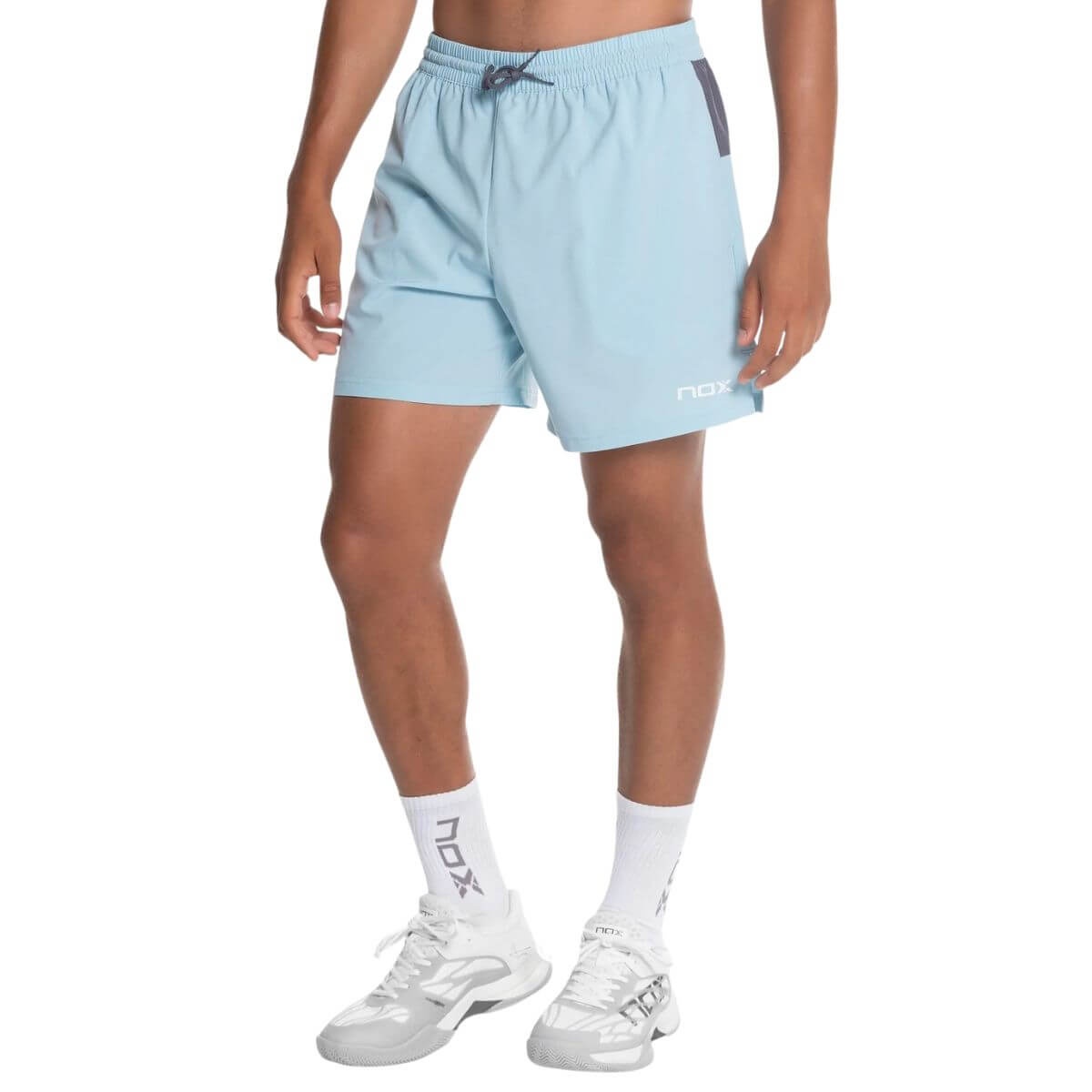 Short Nox Pro Azul Cielo Logo Plomo3