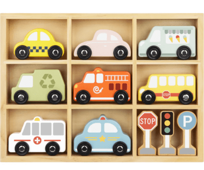 Set de 8 Autos de Madera con Señales de Transito1