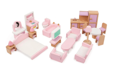 Set completo de Muebles de Madera para Casa de Muñecas Rosa1