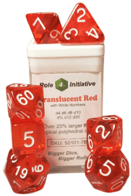 Set 7 dice w/ Arch'd4: Translucent Red w/ White