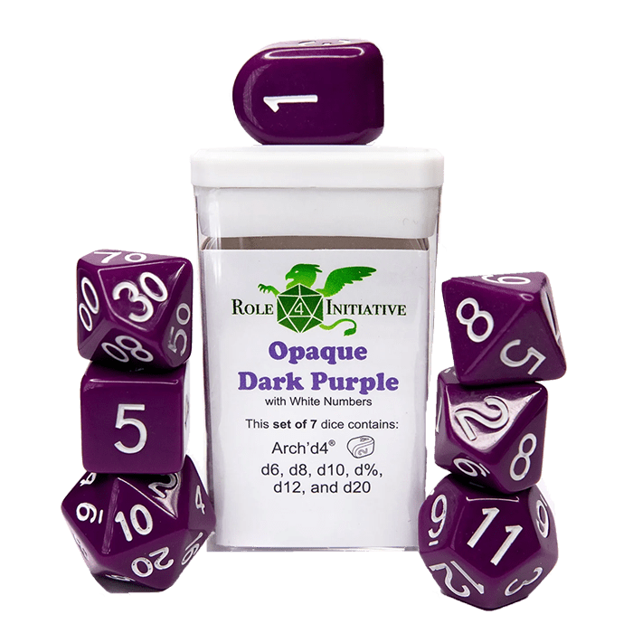 Set 7 dice w/ Arch'd4: Opaque Dark Purple w/ White1
